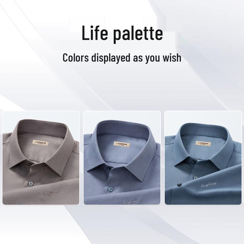 Langdeng Men's Cashmere Modal Blend Long-Sleeve Formal Shirt