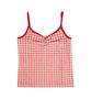 ESCAPEFROM Love Check Pattern Full Print Shirring Point Color Block Sleeveless Red