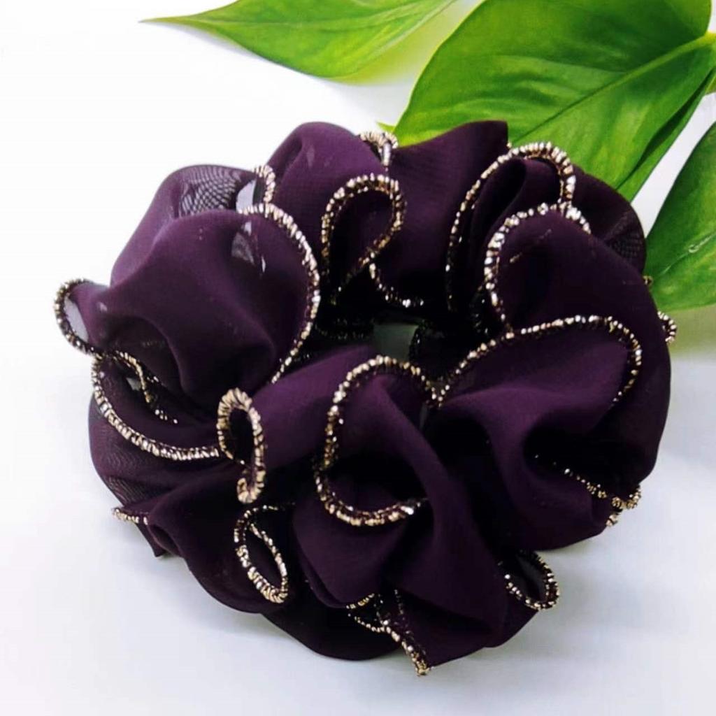 Golden Edge Head Flower Korean Hair Rope High Elastic Rubber Band Fabric Wavy Edge Large Intestine Scrunchi Hair Woman Tiara C31