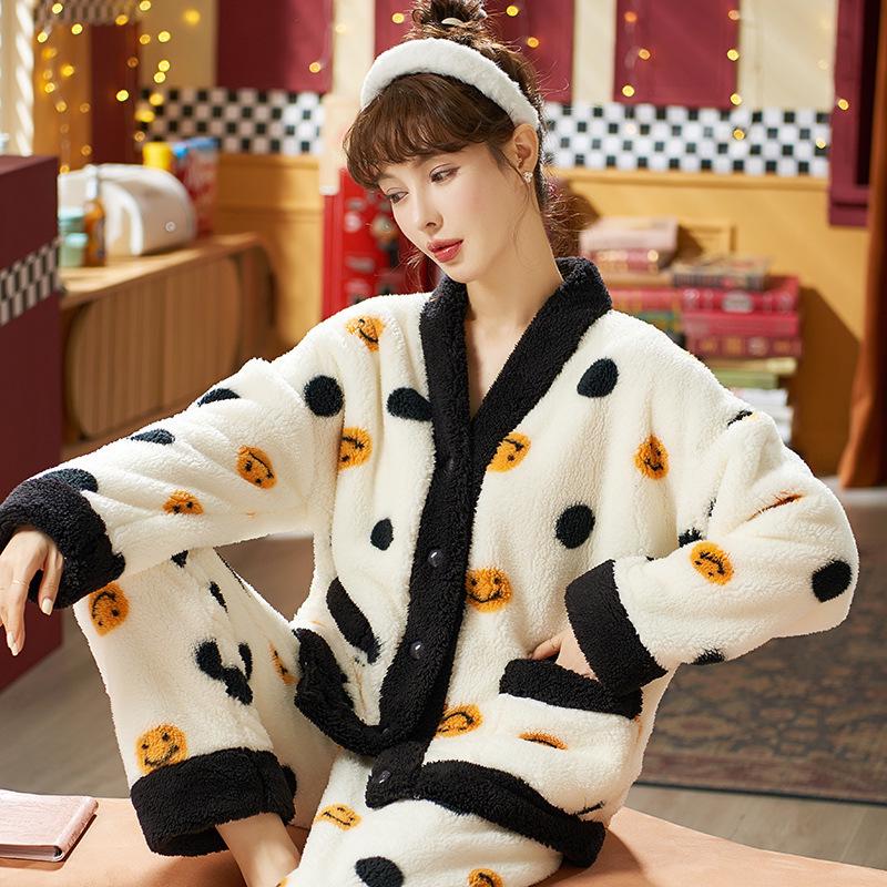 Women's Coral Fleece Pajamas - Thick, Warm Flannel for Autumn & Winter; Cute and Outdoor-Friendly Home Wear