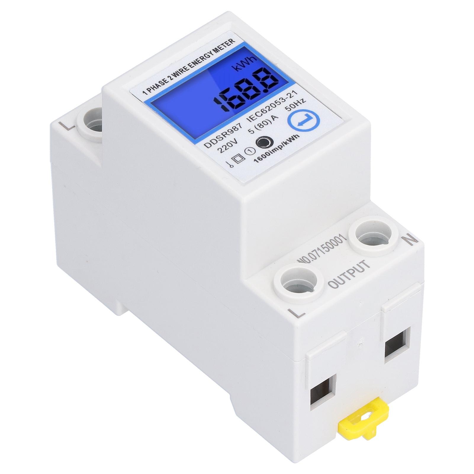 

LCD Digital Electricity Meter Single Phase DIN Rail Installation Electrical Usage Monitor 5(80)A