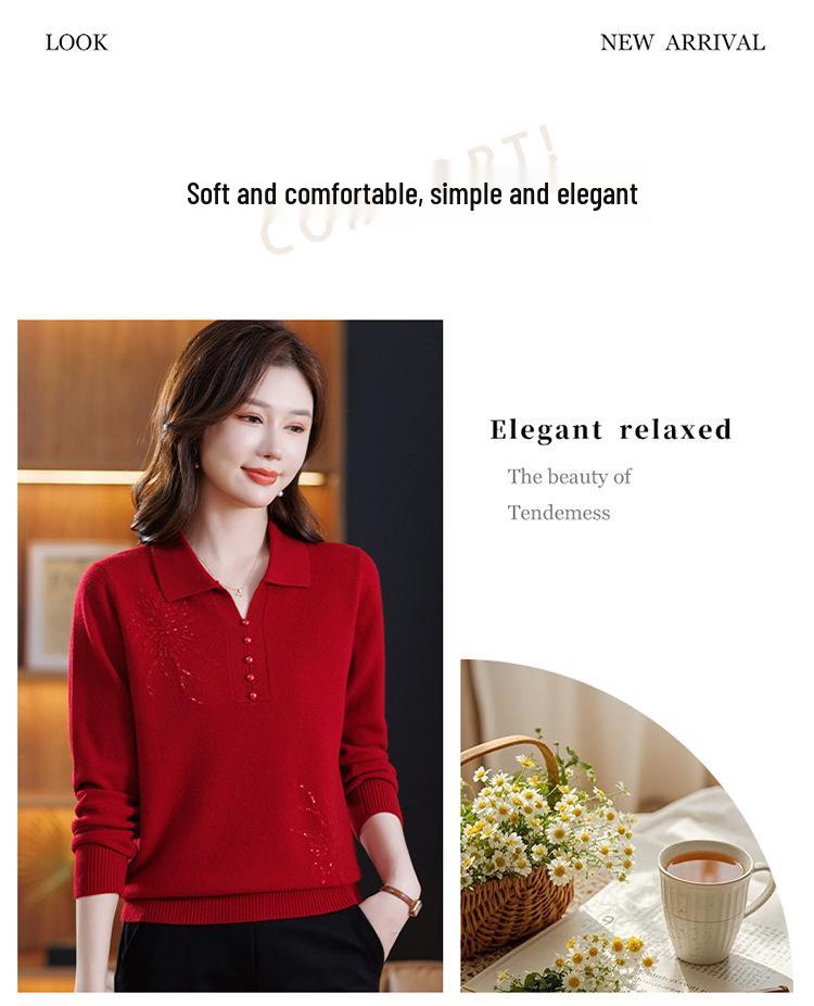Elegant Women's 100% Wool Lapel Sweater - Loose, Stylish, Warm Knitwear for Autumn/Winter