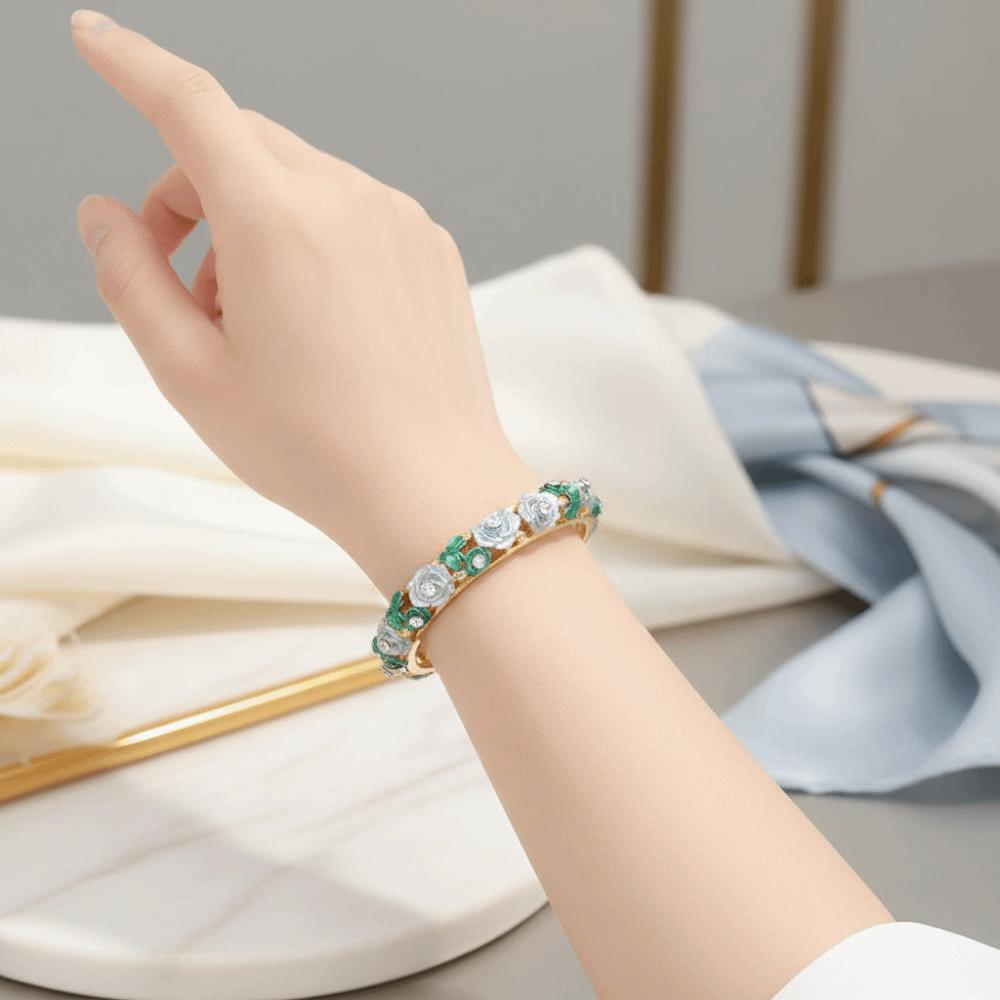 Vintage Hollow Out Flower Bracelet Traditional Women's Wrist Jewelry Filigree Enamel Bangle  Party