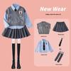 2026 Spring/Autumn Girls' Bunny Police Officer Three-Piece Set: Stylish School Style Knit Cardigan & Pleated Skirt
