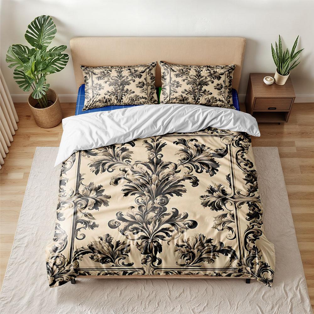 

Victorian Beige Damask Duvet Cover Set King Queen Double Full Twin Single Size Bed Linen Set 135x200cm