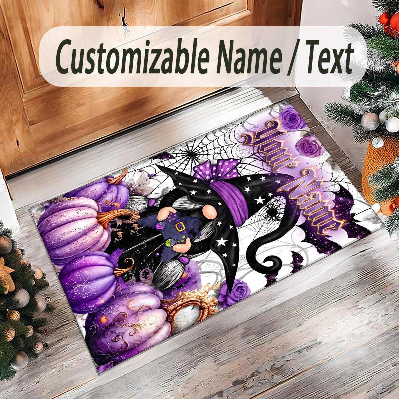 Gnome Theme Crystal Velvet Rug Personalized Custom Name Text Soft Floor Mat Home Decor