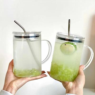 1l sklenice na pití s ​​víčkem a brčkem skleněný hrnek na kávu skleněný hrnek mléko džus průhledný hrnek džus moka hrnky