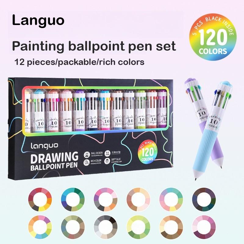 Languo 120/30 Color Ballpoint Pen 0.8mm Soft Grip Press Cartoon Multicolor Writing Drawing Gel Pens School Supplies Stationery