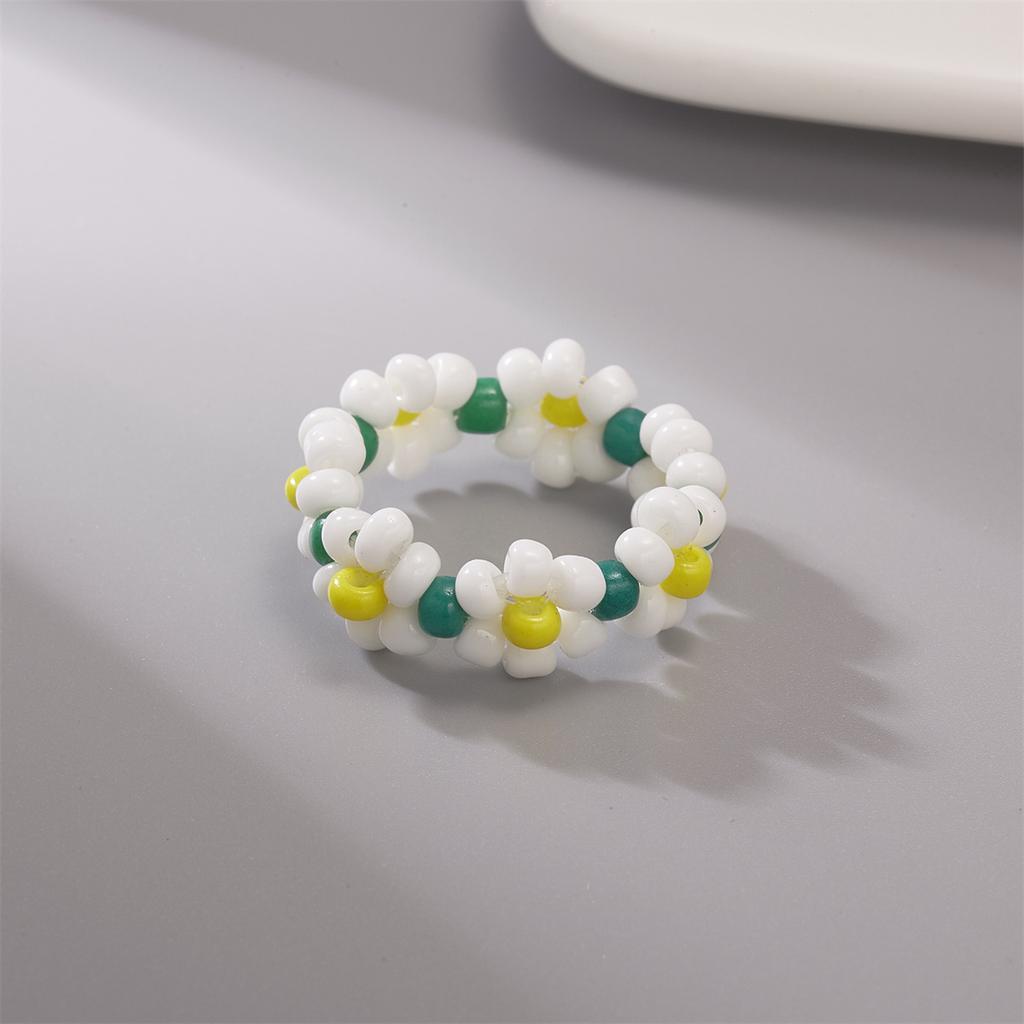 Bohemian Handmade Colorful Crystal Beaded Imitation Pearl Rings Continuous Circle Minimalist Wedding Promise Stacked Finger Ring