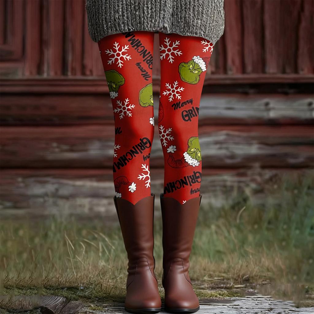 Women's Casual Fashion Outdoor Christmas Printed Slim Elastic Yoga Pants Cropped Pants