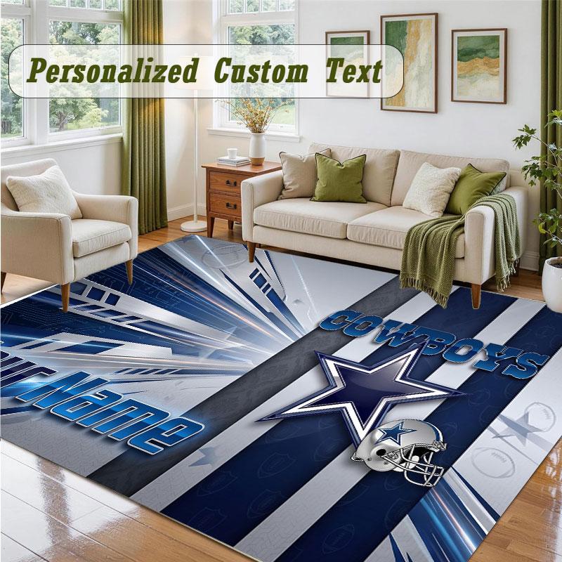 Crystal Velvet Square Rug Custom NameDallas Cowboys Pattern Non Slip Home Floor Decor Rug