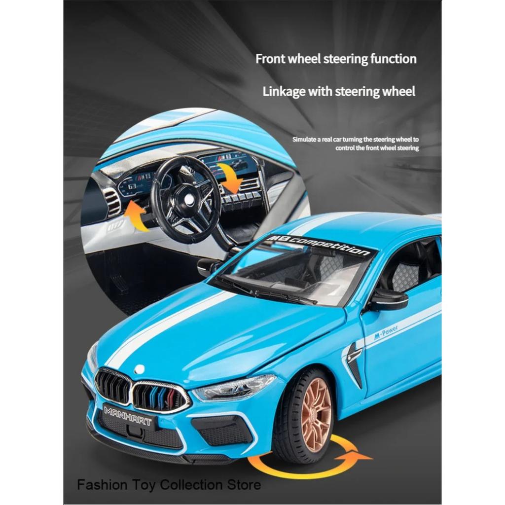 1/32 BWM-M8 Alloy Car Model High Simulation Diecasts Toy with Sound and Light Pull Back Vehicles Decoration Toys for Kids