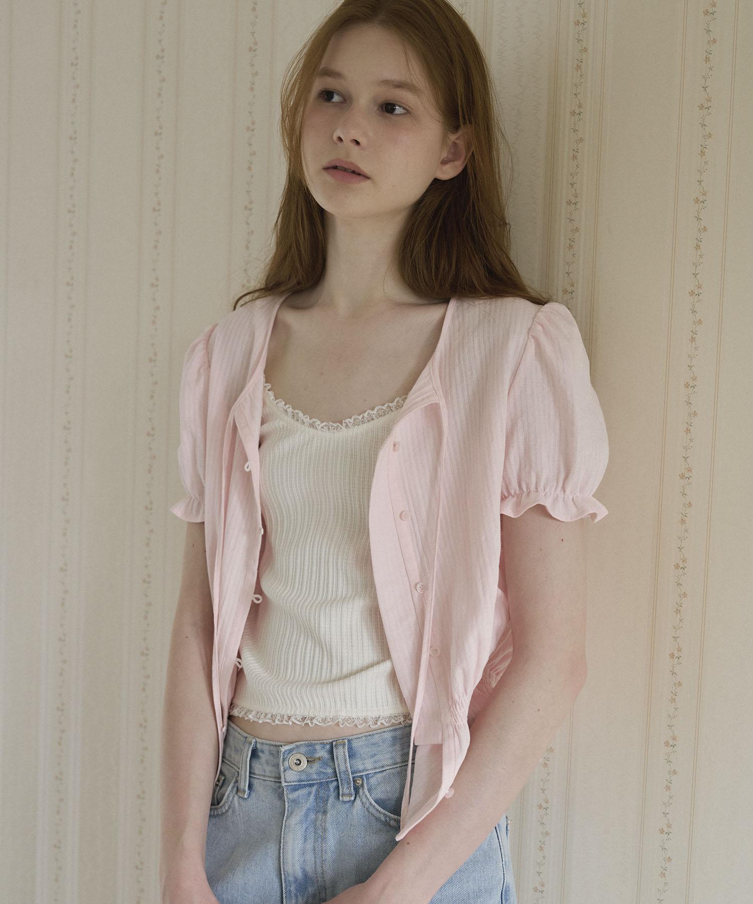 Soire Puff Sleeve Cotton Blouse - Pink