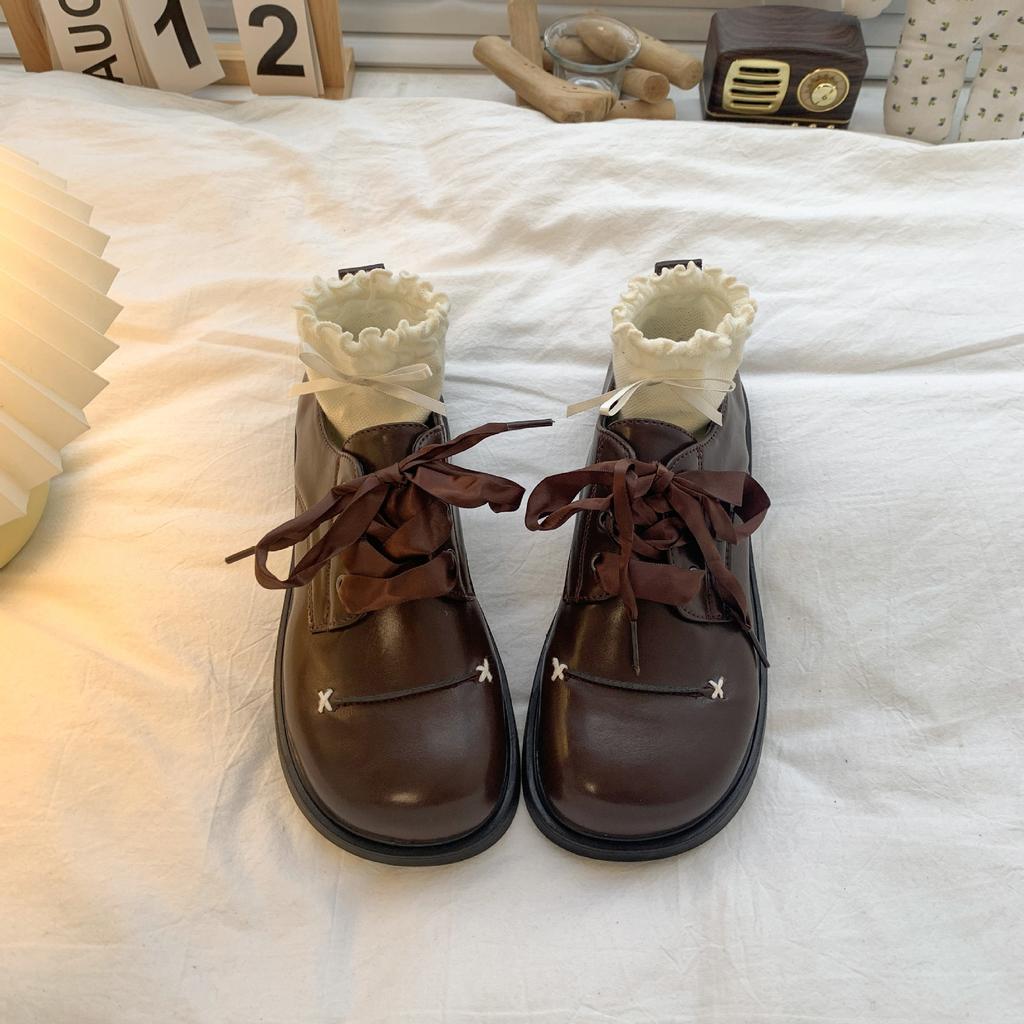 Black British Style Low Thick Heel Small Leather Shoes Women's 2025 New Autumn Versatile Skirt Soft Sole Retro Single Shoes