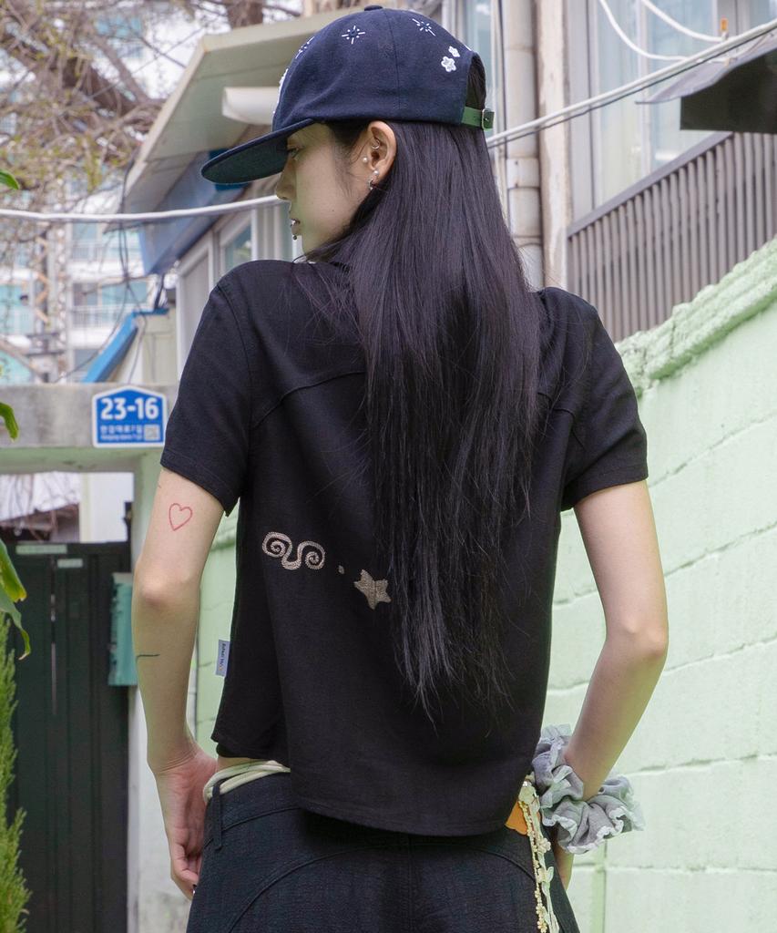 RuNaKi'Hu' Wxts013 Harappa Asymmetrical Short Sleeve Shirt (Black)