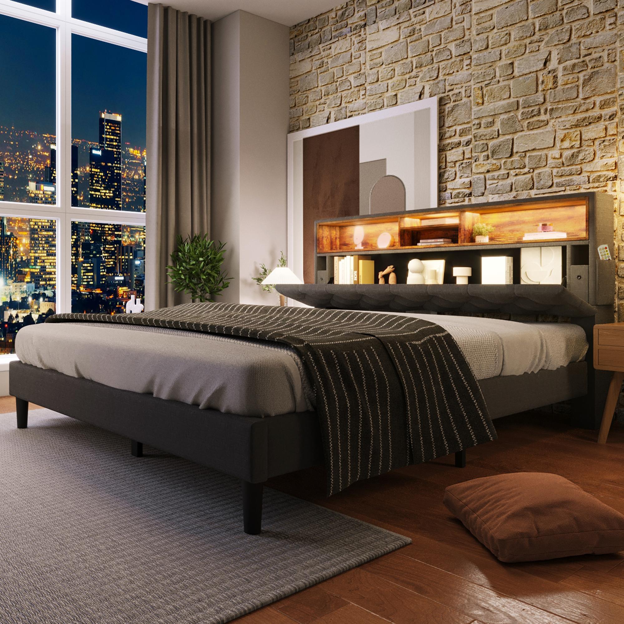 Upholstered bed double bed storage headboard