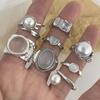 925 Silver Rings For Women Vintage Handmade Adjustable White Stone Pearl Ring Fashion Band Female Bijoux Gift