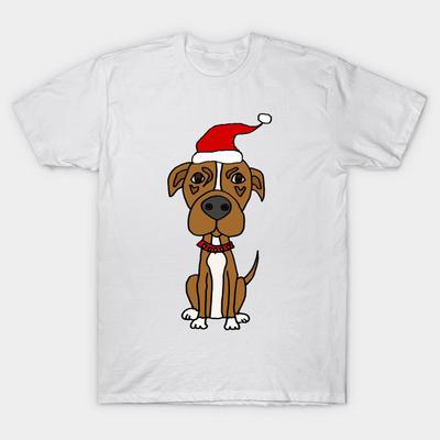 T Shirt Women Cute Pit Bull Wearing Santa Hat Christmas Cartoon Harajuku Print Kawaii Tshirt Summer Short Sleeve Female T-Shirt Top Tee