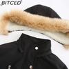 BITCED Autumn/Winter Women's Thickened Shearling-Lined Cotton Coat Loose-Fit Cotton Jacket with Detachable Hood and Fleece Lining