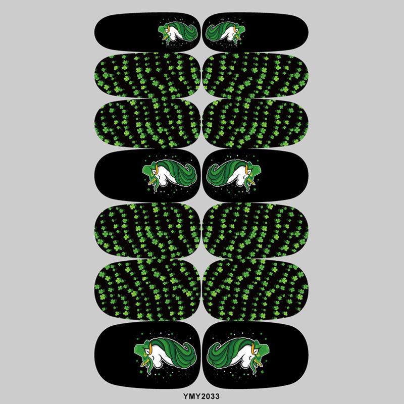 St. Patrick's Day Green Shamrock Unicorn Nail Stickers - Waterproof Full Cover