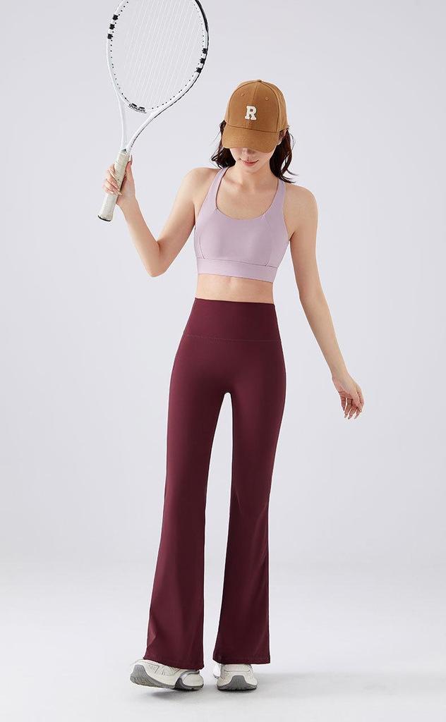 New High-Waisted Peach Bell Bottom Yoga Pants with Tummy Control – Slimming, High Elastic Fit for Fitness & Pilates