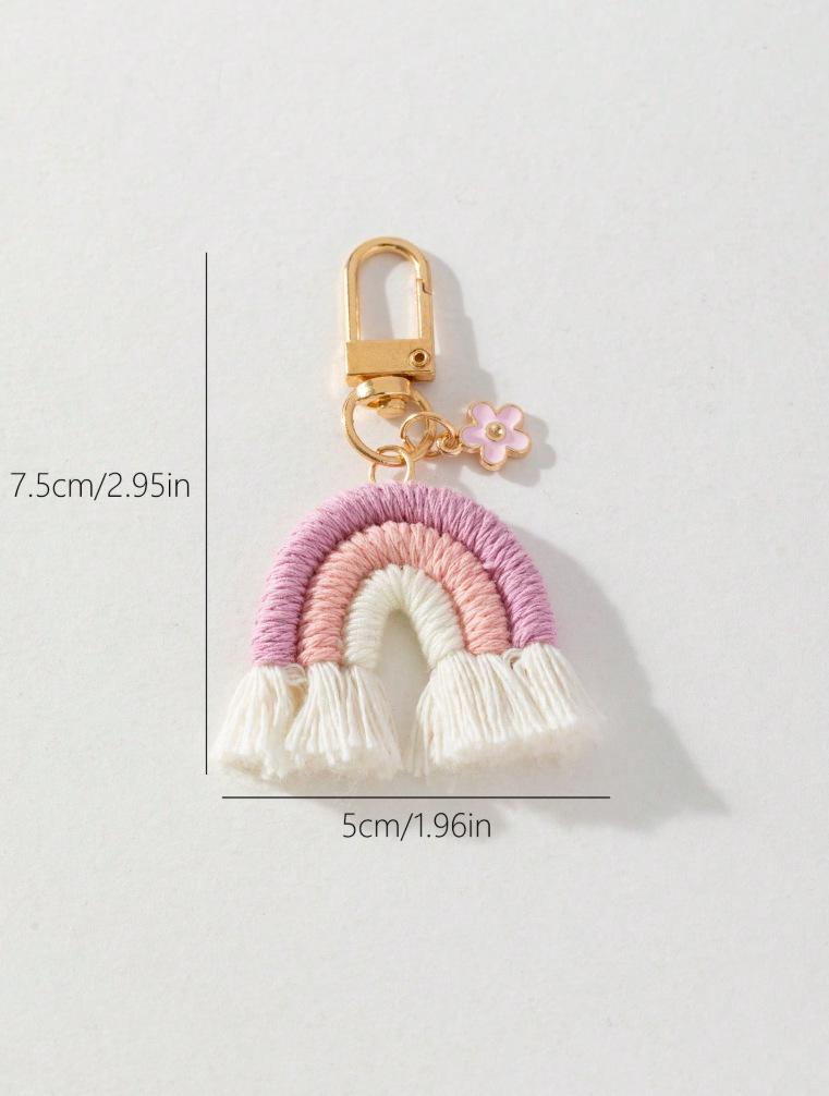 Handmade Rainbow Knit Keychain Pendant - Fashionable Woven Accessory