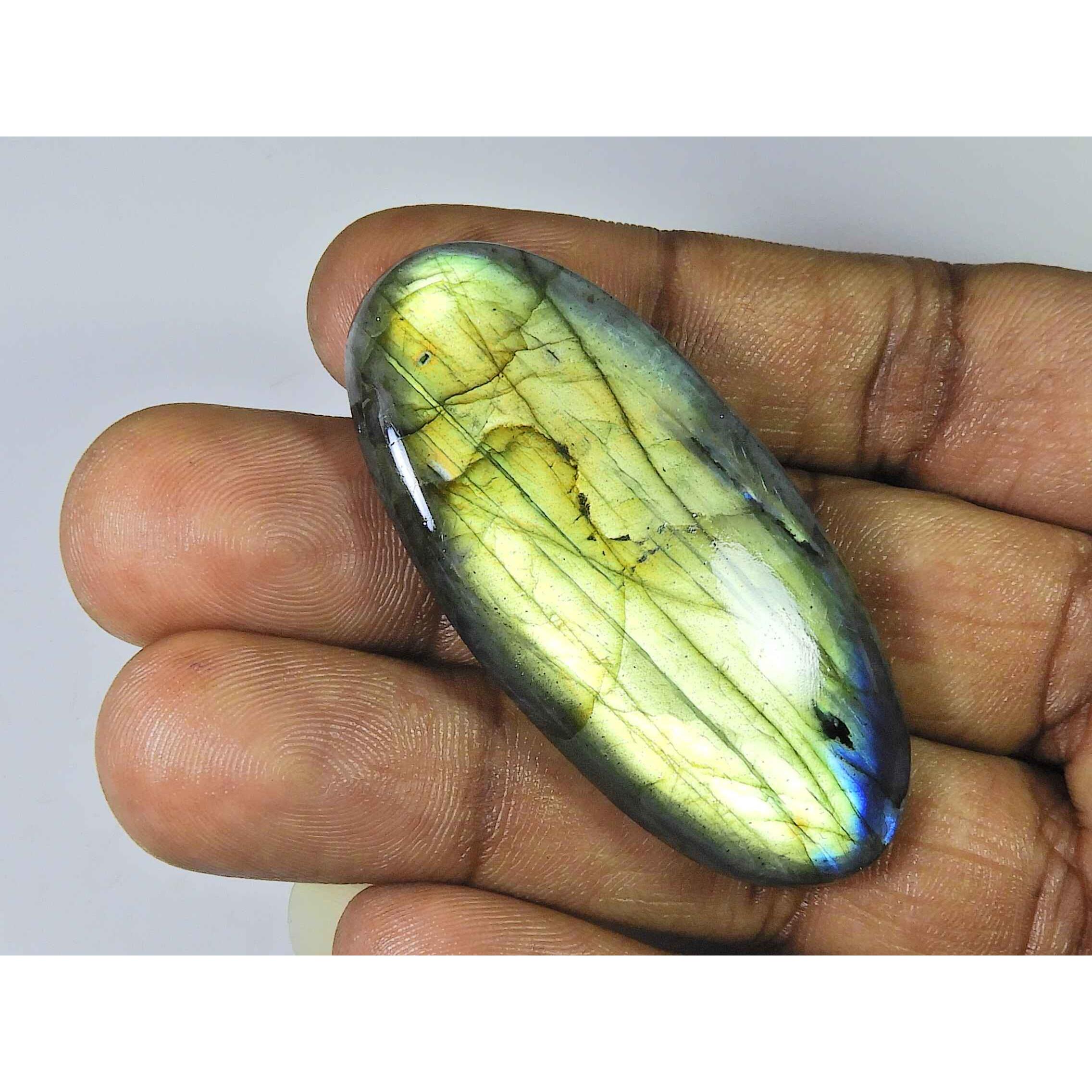 

100Cts. Natural Labradorite Oval Crystal Cabochon loose Gemstone 26X55MM SK-1964