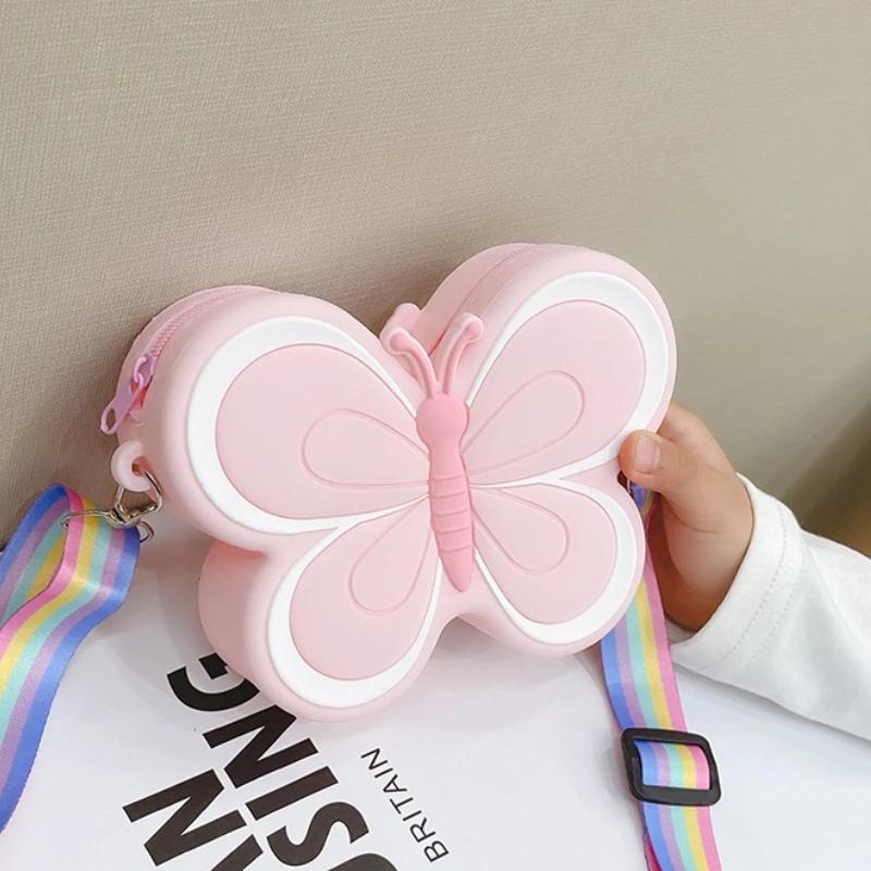 Children's Silicone Bag Cute Butterfly Single-shoulder Bag Girls' Candy-colored Bow Cross-shoulder Bag Kids Small Coin Purse New