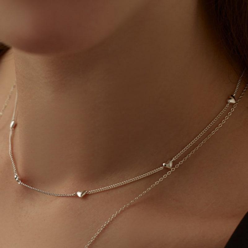 

Lewe [6mm+10mm pearl earrings included] Repeat heart necklace Silver