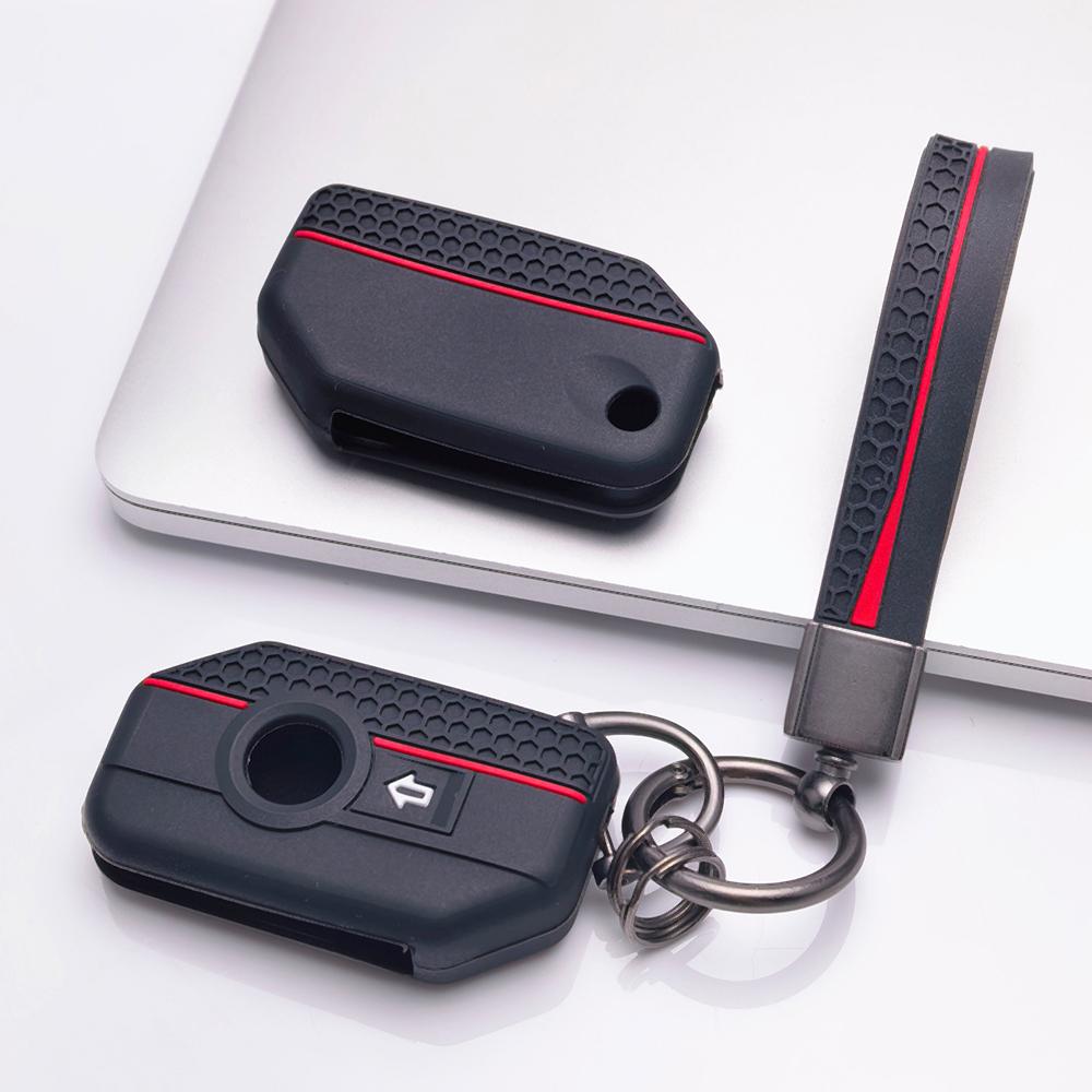 Silicone Key Cover with Keychain for BMW Motorcycle 2 Button Smart Key, Fits BMW R1200GS R1250GS F750GS F850GS K1600GT, Shockproof Key Fob Holder