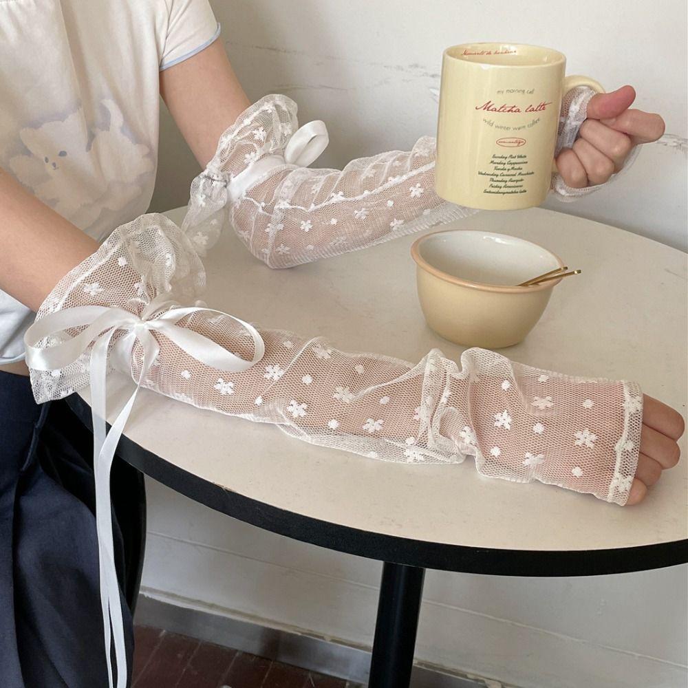 Bow Knot Lolita Arm Sleeve Sun-proof Wrist Cuffs Fashion Ribbon Arm Cuffs  Stage Performance