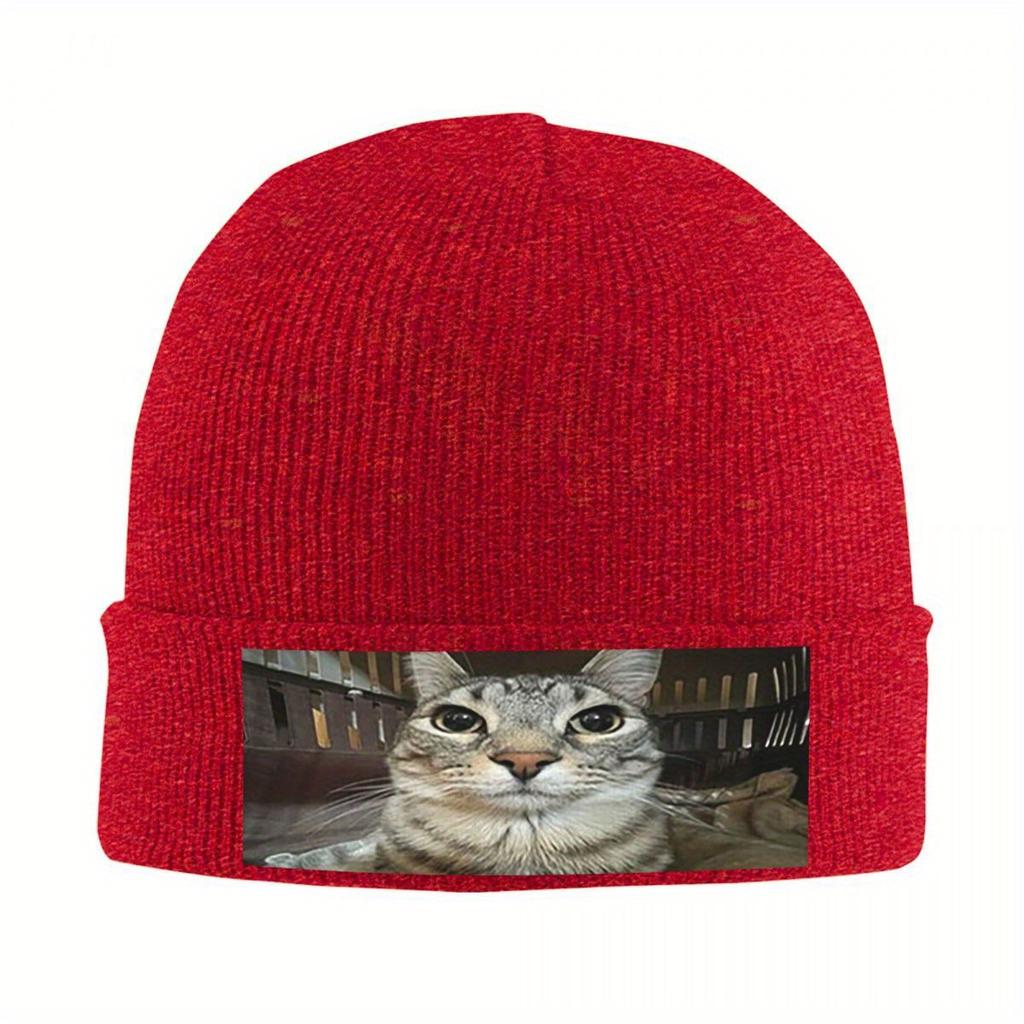 Cat Looking Directly At You Warm Knitted Cap Fashion Bonnet Hat Autumn Winter Outdoor Beanies Hats for Unisex Adult