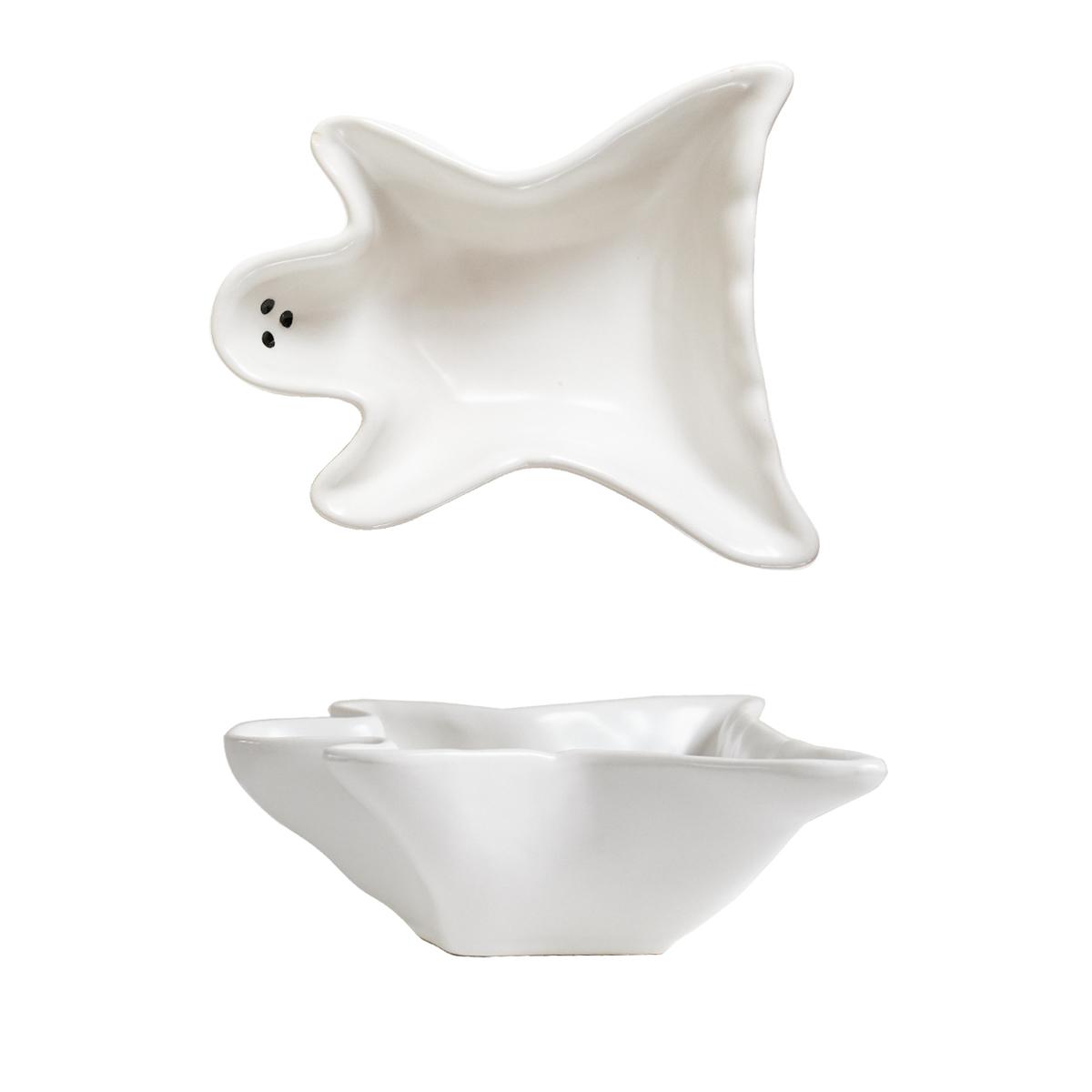 1Pc Halloween Ghost-Shaped Ceramic Bowl, Creative Design Ghost Kid Dessert Bowl, Fruit Bowl, Suitable for Home Party Snack Bowl, Nut Bowl