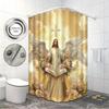 1Pc Holy Jesus Print Waterproof Shower Partition Privacy Hanging Curtain With 12 Hooks, Multiple Sizes Easy Installation
