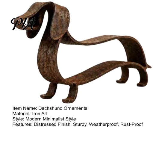 Außenhofkunst für Hundebesitzer Rustikale Dackel Metallskulptur, Minimalistische Linien Eisenstatue, Vintage Künstlerische Innenregal Dekoration Wiener
