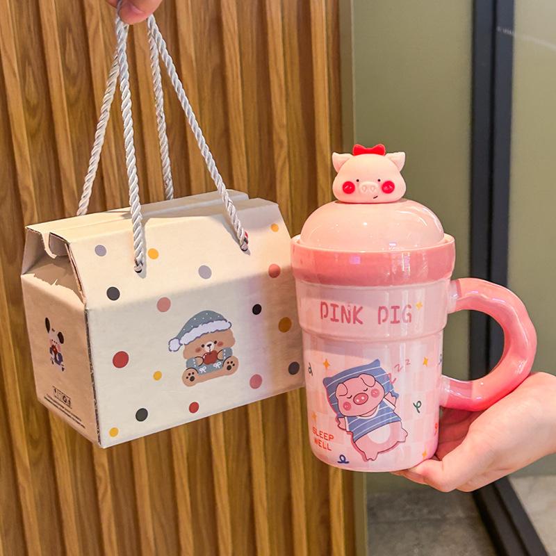 Birthday Gift Girls High-value Pig Ceramic Drinking Cup Cute Puppy Mug Gift Box