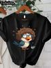 Women's Funny Bird Graphic T-Shirt Cute Fluffy Bird with Expressive Eyes Soft Everyday Casual Tee Lightweight Warm Weather Shirt