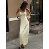 Summer New Knitted Square Neck Pleated Slip Dress, Casual Lazy Vacation Sundress for Women, European & American Style