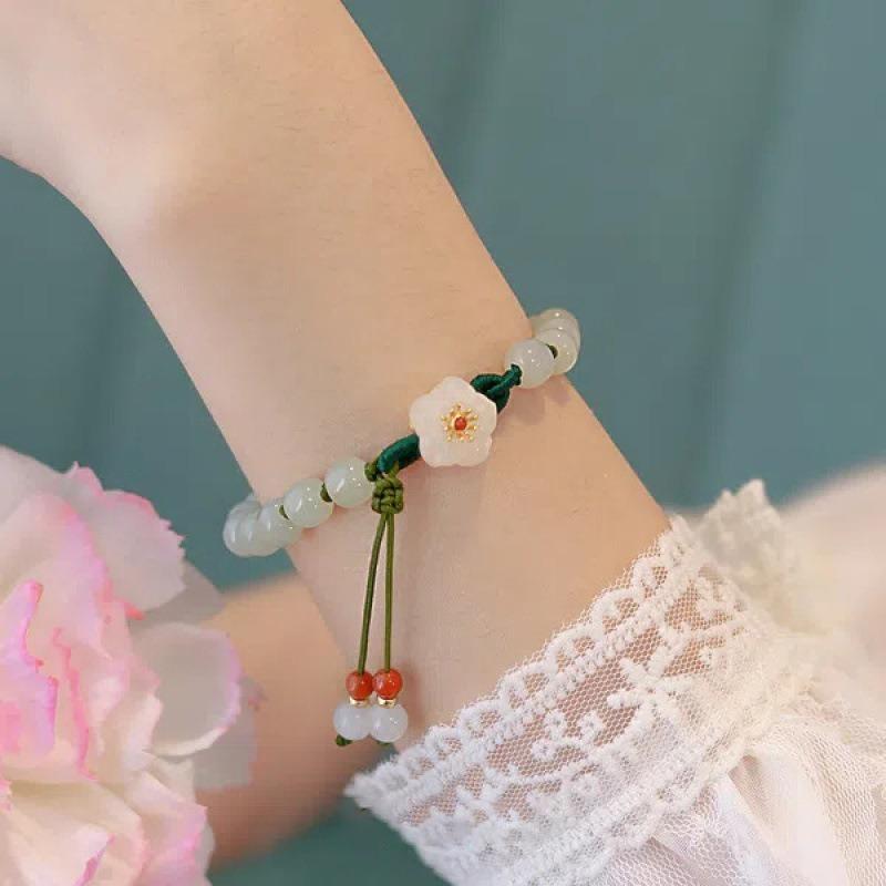 New Chinese Style Peach Blossom Bead Handmade Woven Hand Rope Bracelet Exquisite and Elegant Women's Dressing Accessories