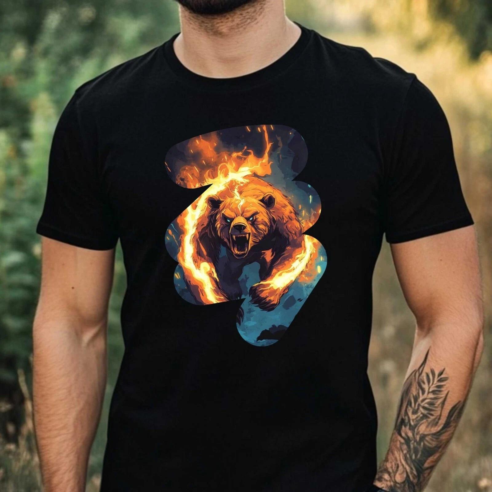 T-Shirt Herren Brennender Bär Motiv Baumwolle Größe XS bis 5XL XL