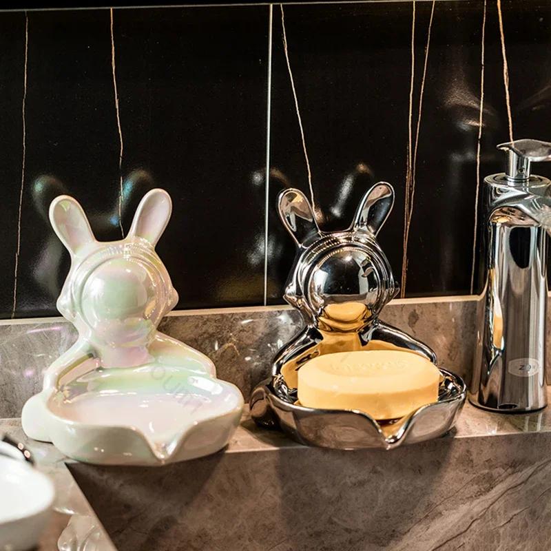 Creativecute Bathroom Soap Box Light Luxury Exquisite Ceramic Tray Home Desktop Storage Ornament Fashion Cartoon Soap Boxes
