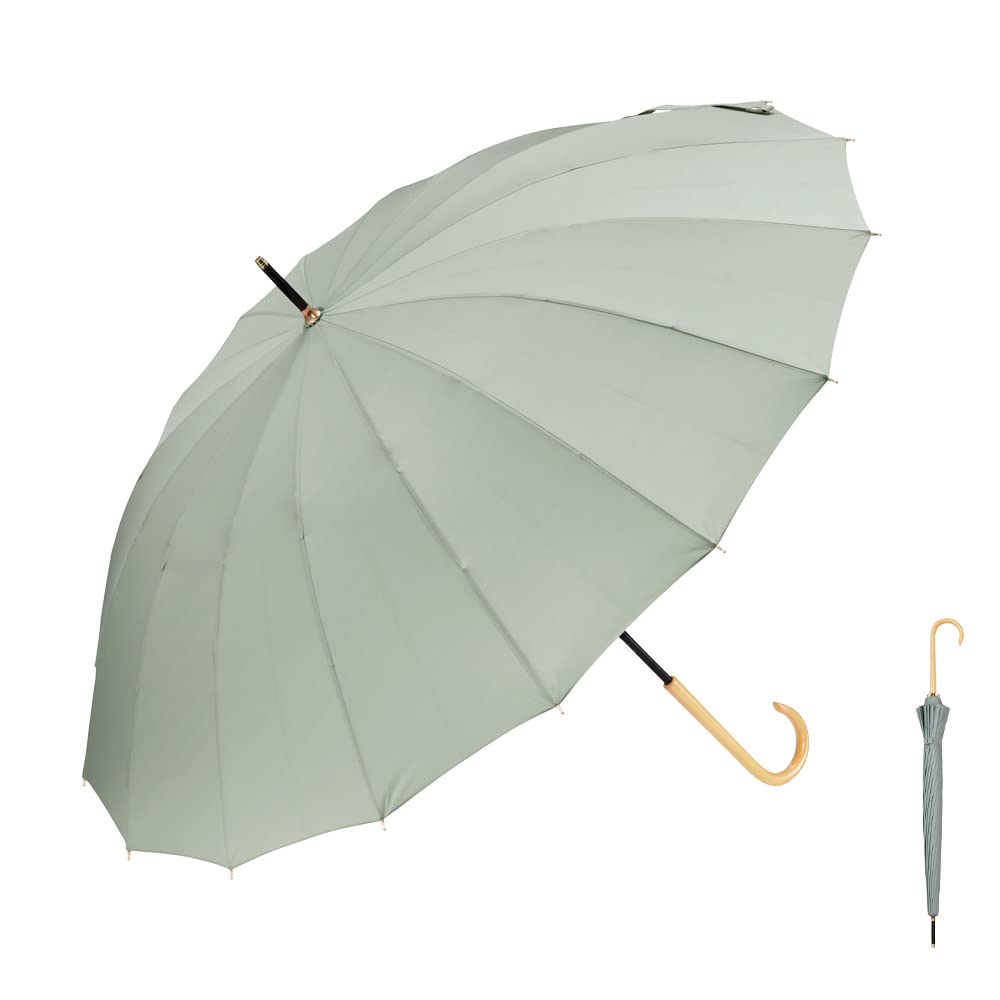 

Waterfront Umbulatio Long 16K Gold Petal Grayish 16 Strong Wind Umbrella, Pattern, Green, 55cm, Flower-like Ribs, Windproof, Resistant, Women s,