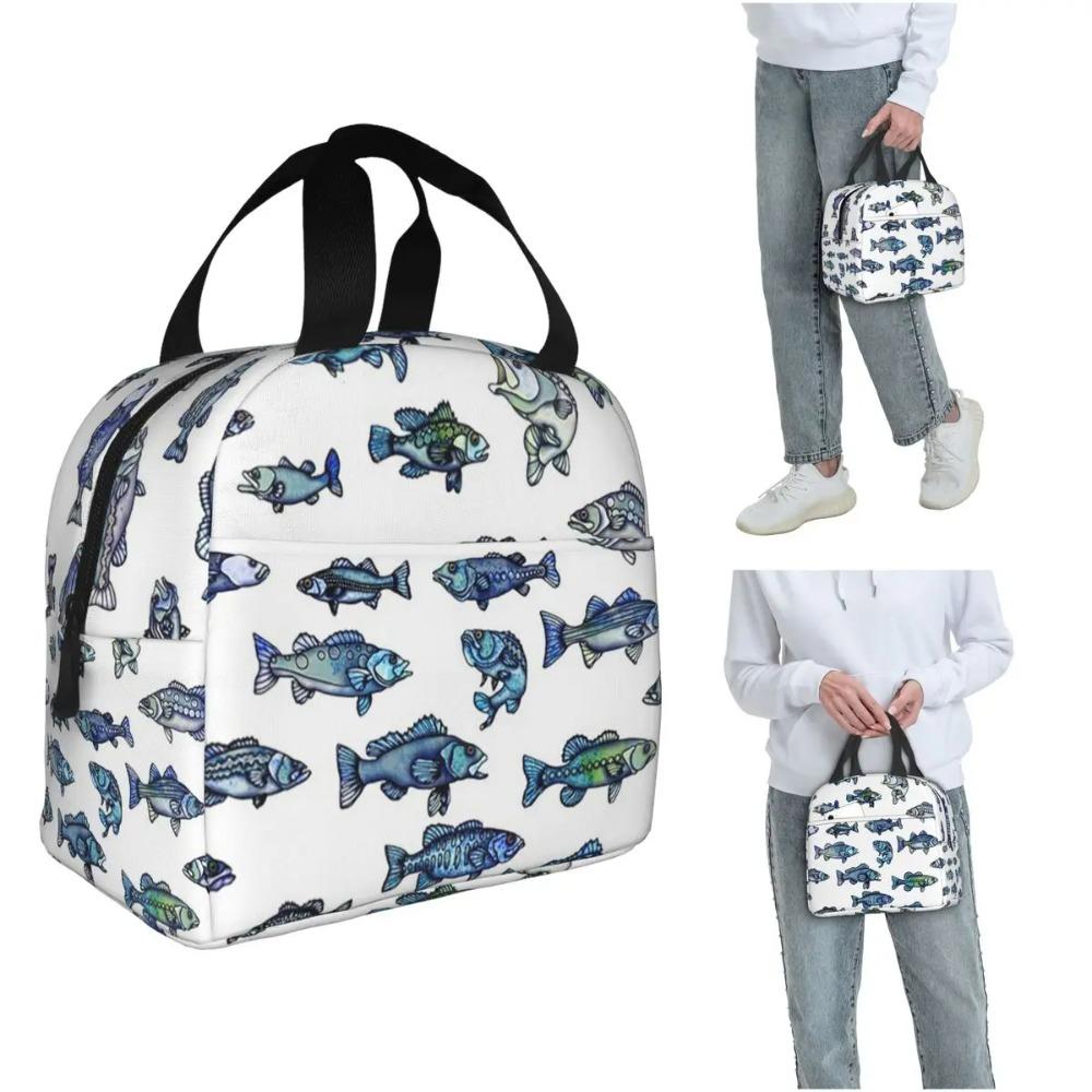 Blue School Of Fish Cartoon Insulated Lunch Bag for Women Children Portable Food Boxes Thermal Lunch Box Tote