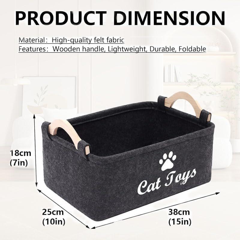 Wooden Handle Felt Toy Storage Box Multi-Functional Household Organizer Bag Laundry Basket Pet Cat And Dog Toy Storage Box