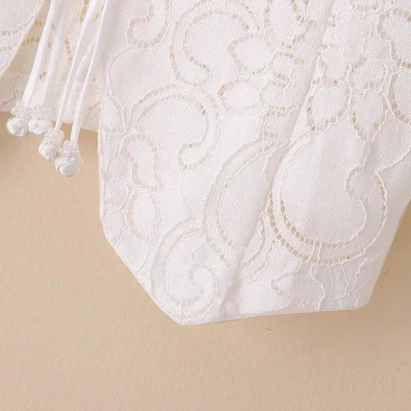 Chaqueta Fina de Encaje Calado de Verano para Mujer Talla Grande Diseño Estilo Nacional Botón de Disco Ropa Protectora Solar