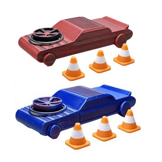 1/2 ks Kapsesní driftovací auto Fidget hračka se 3/6 mini kužely, 2v1 Fidget spinner a driftovací vozidlo, Hračka na stůl pro úlevu od stresu pro dospělé, Dárek pro auto