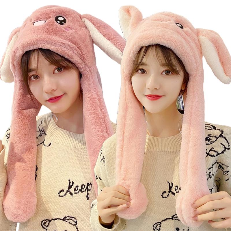 Rabbit Hat Ear Moving Jumping Hat Cute Bunny Plush Hat Cap for Women Girls Cosplay Christmas Party Holiday Hat Props