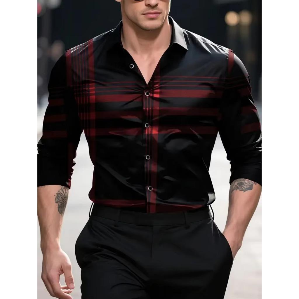 Men Clothes Fashion Long Sleeve 3D Digital Print Shirt