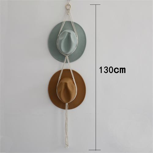 Boho Macramé Věšák na klobouky Bohemský stojan na vystavení klobouků Ručně vyráběný bavlněný tkaný Dekorativní závěsný na stěnu Organizér na ukládání kovbojských klobouků