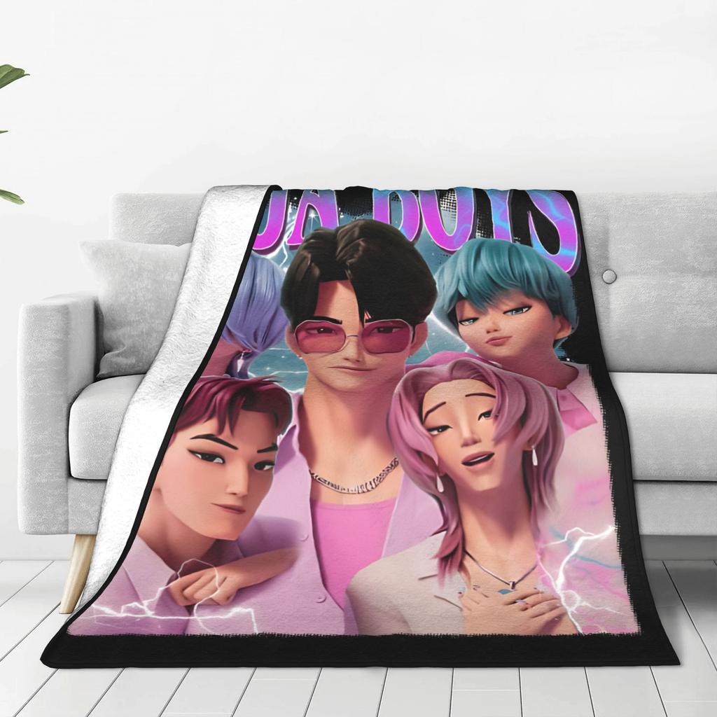 Super Warm Blanket Airplane Travel Huntrix Boys Band Kpop Film Throw Blanket Flannel Bedspread For Couch Bed Sofa Bed Cover